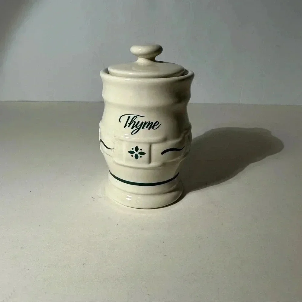 Longaberger Thyme Spice Jar Ivory Green USA Woven Traditions With Lid 4” - Picture 1 of 6